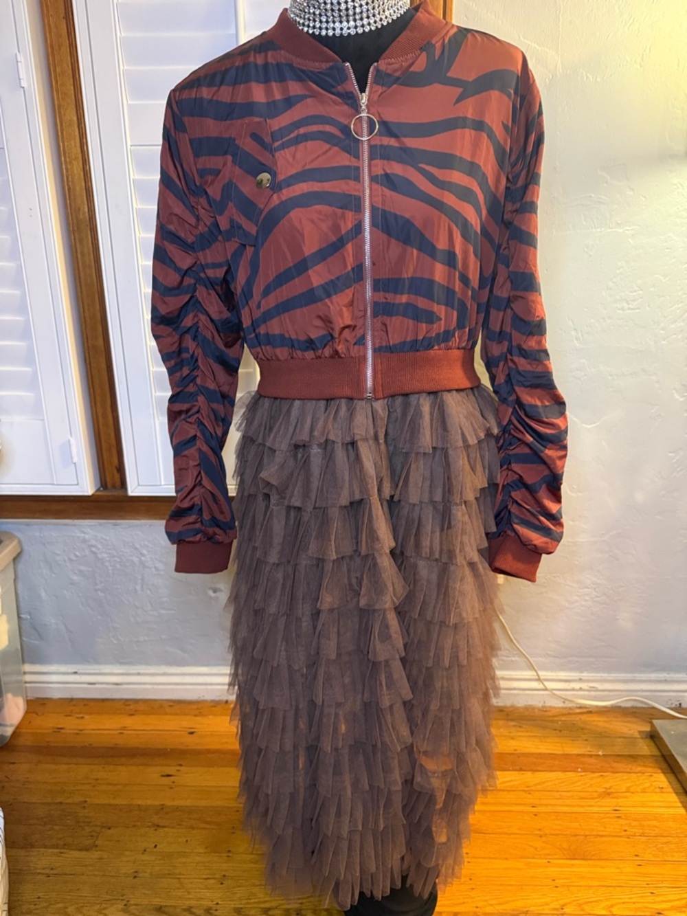 Brown Tiered Tulle Midi Skirt - Brown